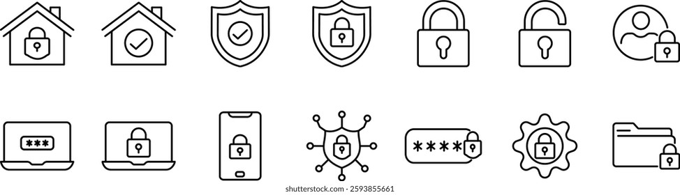 Essential Security and Privacy Icons, Lock, Shield, and Protection Symbols.