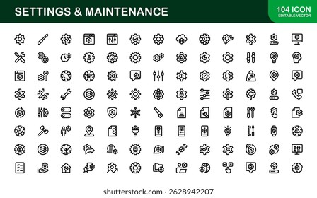Essential Settings Icons. Sleek Vector Designs for Tools and Maintenance Interfaces