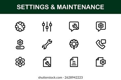 Essential Settings Icons. Sleek Vector Designs for Tools and Maintenance Interfaces