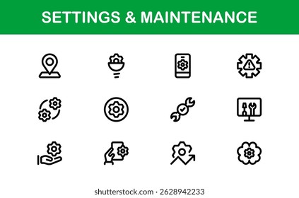 Symbole für grundlegende Einstellungen. Elegante Vektordesigns für Tools und Wartungsschnittstellen