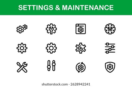 Symbole für grundlegende Einstellungen. Elegante Vektordesigns für Tools und Wartungsschnittstellen
