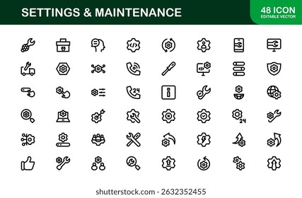 Essential Settings Icons. Sleek Vector Designs for Tools and Maintenance Interfaces