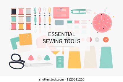Essential sewing tools icon illustration