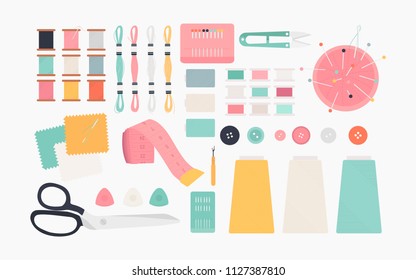 Essential sewing tools icon illustration