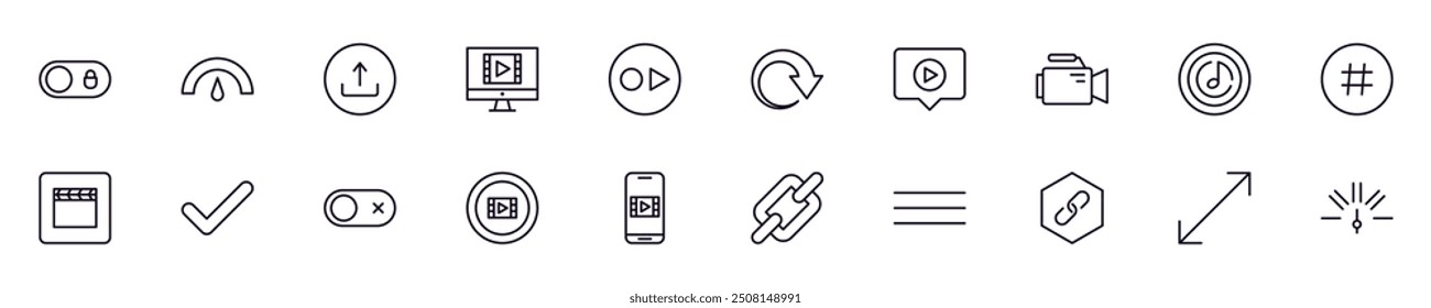 Grundlegende Zeichen für Schnittstellenumrissvektoren, die mit dünner Linie gezeichnet wurden. Einfache lineare Illustrationen für Geschäfte, Shops, Banner, Design