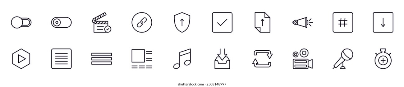 Essential signs for interface vector symbols drawn with black thin line. Editable stroke. Simple linear illustration that can be used as a design element for apps and websites