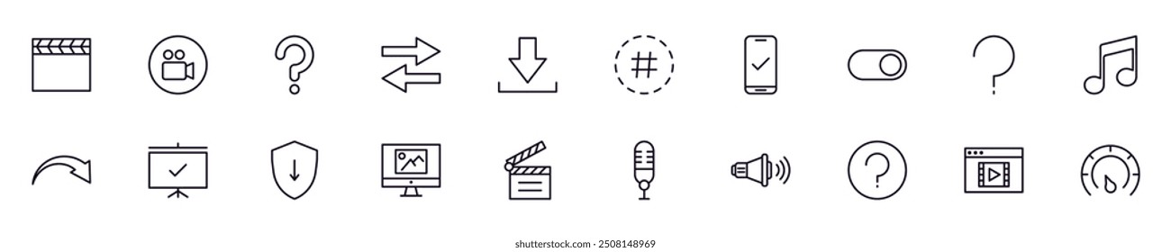 Signos esenciales para la colección de símbolos de contorno de Web de interfaz para tiendas, tiendas, Anuncios, diseño