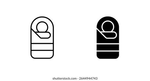 Essential sleeping bag icon set for camping, outdoor adventures, and travel. Perfect for nature, survival, and recreation themes.