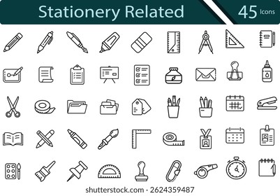 Essential Stationery and Office Supply Icons for Work and School.