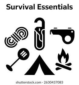 Essential survival gear icons on a white background