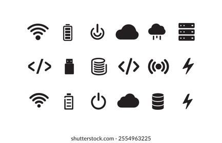 Essential Technology Icon Set for Web and App Design