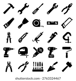 Essential Tools Icons for DIY and Construction Projects