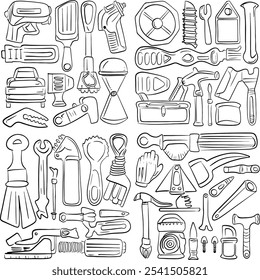 Colección de arte de línea de herramientas esenciales