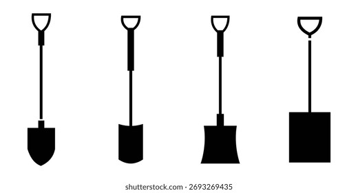 Conjunto de vetores de ferramentas essenciais - Silhuetas de pá e ícones de alto-falante para construção, jardinagem e design de mídia