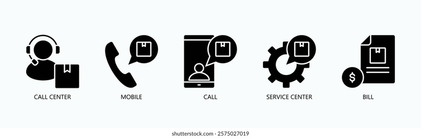Essential Touchpoints Icon Set Isolated Vector With Icon Of Call Center, Mobile, Call, Service Center, Bill In Glyph Style