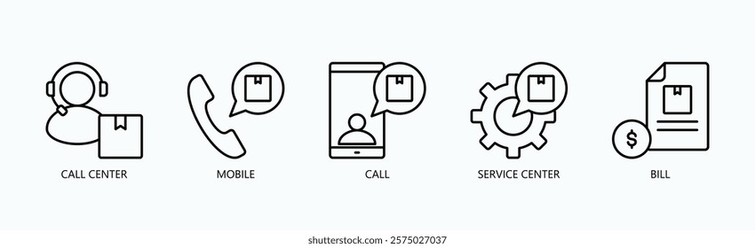 Essential Touchpoints Icon Set Isolated Vector With Icon Of Call Center, Mobile, Call, Service Center, Bill In Outline Style