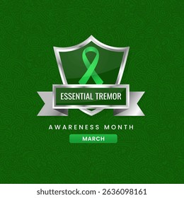 Essential Tremor awareness month background design with Green silk ribbon.