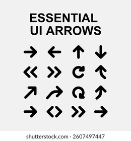 Essential UI Arrows. Vector Arrow Icon Set - Minimalist, Curved Styles for UI, UX and Infographic