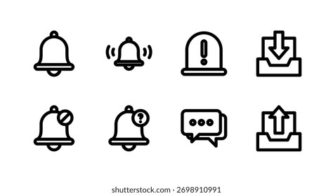 Essential UI Icon Set - Bell Alert Warning and Message Notification Elements