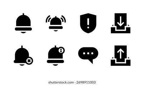 Essential UI Icon Set - Bell Alert Warning and Message Notification Elements