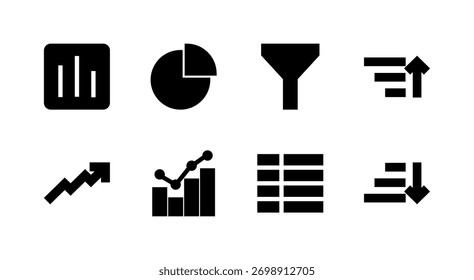 Essential UI Icon Set - Chart Bar Line Pie Graph Filter and Data Visualization Elements