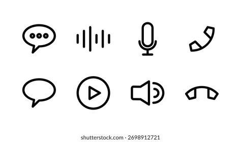 Essential UI Icon Set - Chat Voice Video Phone and Communication Media Elements
