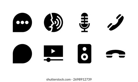 Video Conjunto de iconos de interfaz de usuario esencial - Elementos de voz de chat y medios de comunicación