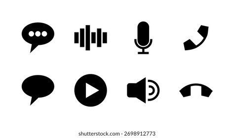 Conjunto de Ícones Essenciais da Interface do Usuário - Telefone de Vídeo de Voz de Bate-papo e Elementos de Mídia de Comunicação