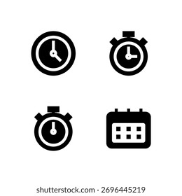Essential UI Icon Set - Clock Timer Stopwatch and Calendar Time Elements