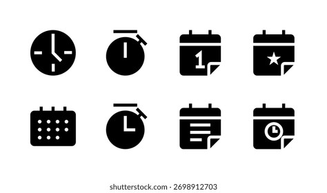 Essential UI Icon Set - Clock Timer Calendar Schedule and Time Management Elements