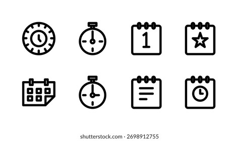 Conjunto de iconos de interfaz de usuario esencial - Calendario de temporizador de reloj y Elementos de administración de tiempo