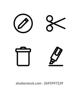 Essential UI Icon Set - Edit Delete Cut and Highlight Action Elements