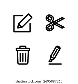 Essential UI Icon Set - Edit Delete Cut and Highlight Action Elements