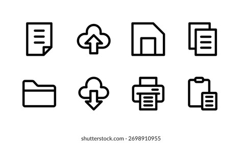 Conjunto de iconos de interfaz de usuario esencial: Elementos de Descarga y gestión de documentos del Cargar de carpetas de archivos
