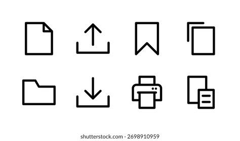 Conjunto de Ícones da Interface do Usuário Essencial - Elementos de Gerenciamento de Documentos e Download de Carregamento de Pasta de Arquivos