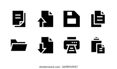 Essential UI Icon Set - File Folder Upload Download and Document Management Elements