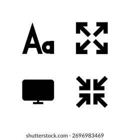 Conjunto de Ícones de Interface do Usuário Essencial - Tela de Tamanho de Fonte em Tela Inteira e Elementos de Exibição de Saída