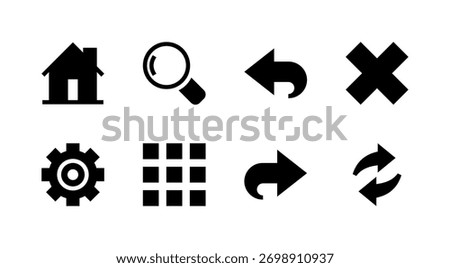 Essential UI Icon Set - Home Settings Search and Basic Navigation Control Elements