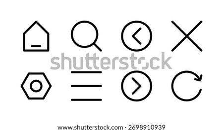 Essential UI Icon Set - Home Settings Search and Basic Navigation Control Elements