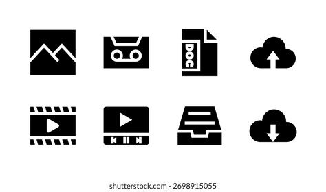 Essential UI Icon Set - Image Video Document Cloud- und Mediendateielemente