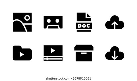 Essential UI Icon Set - Image Video Document Cloud and Media File Elements