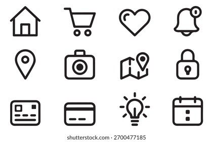 Essential UI Icon Set – Minimal Line Style Web and App Interface Icons Collection