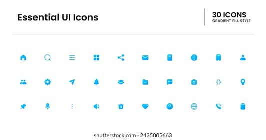 Essential UI icon set. ui, mobile, vector, line, web, interface. Vector gradient fill icon illustration