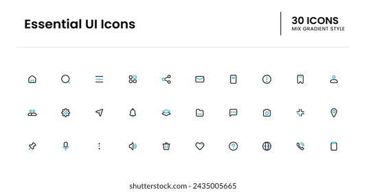 Essential UI icon set. ui, mobile, vector, line, web, interface. Vector mix gradient icon illustration