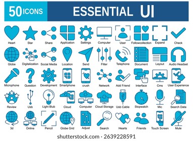 Essential UI icon set. ui, mobile, vector, line, web, interface. Vector outline icon illustration