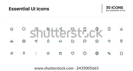 Essential UI icon set. ui, mobile, vector, line, web, interface. Vector mix gradient icon illustration