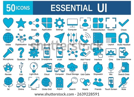 Essential UI icon set. ui, mobile, vector, line, web, interface. Vector outline icon illustration