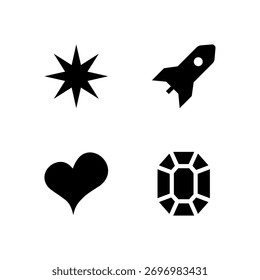 Essential UI Icon Set - Star Heart Diamond and Rocket Symbol Elements