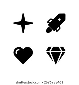Essential UI Icon Set - Star Heart Diamond and Rocket Symbol Elements