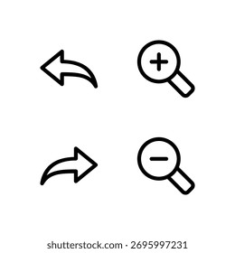Conjunto de Ícones Essenciais da Interface do Usuário - Desfazer Elementos de Ação Refazer Ampliar e Reduzir